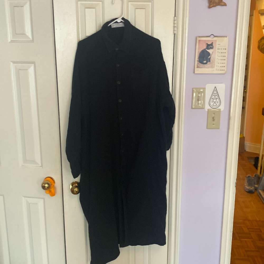 Black Button-Front Long Shirt Dress